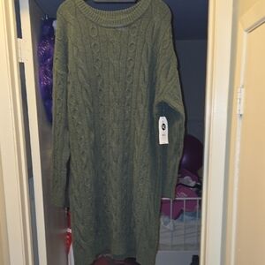 Green Cable Knit Sweater Dress
